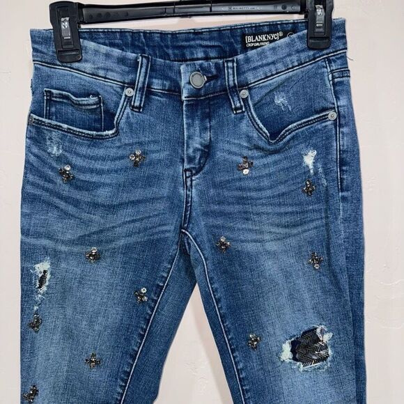 Blank NYC Crop Girlfriend Jeans with gem stone designs - Picture 3 of 7
